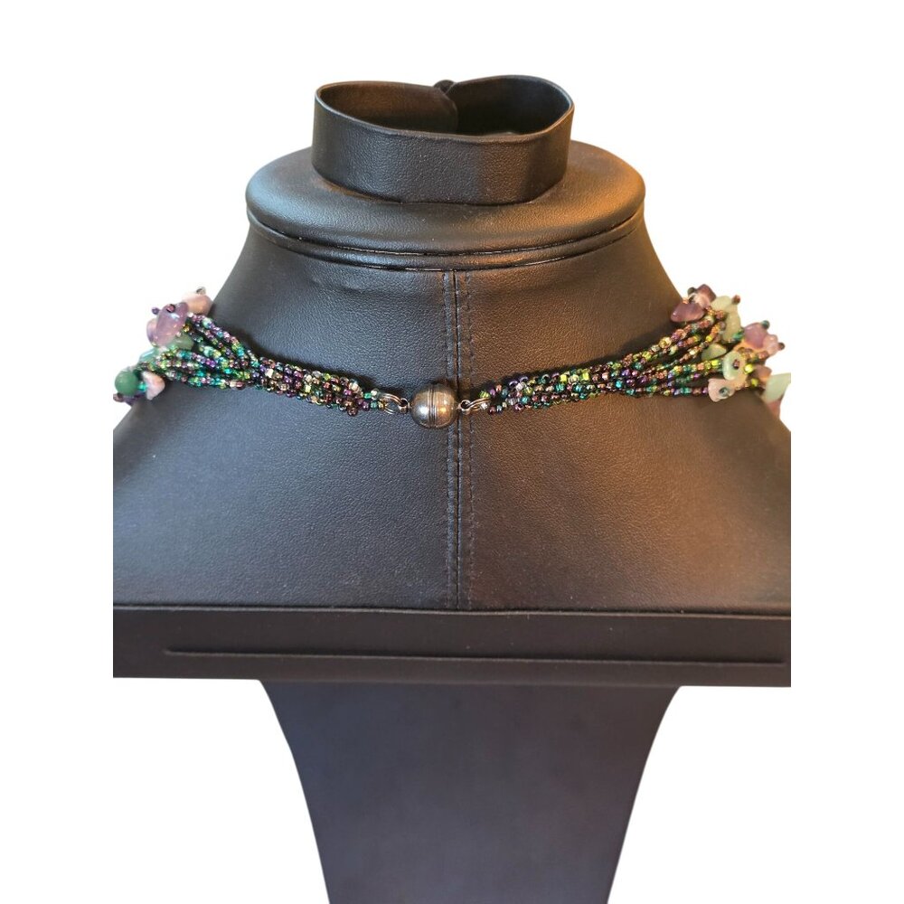 Fluorite & Amethyst Gemstone Multistrand‎ Beaded Necklace w/ Magnetic Clasp - Picture 11 of 12